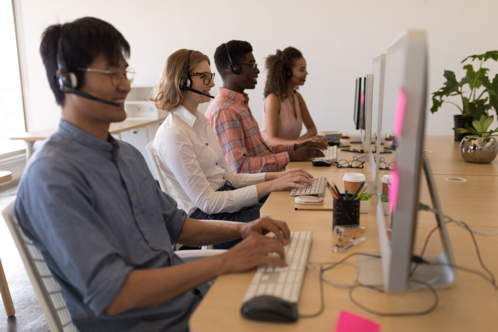Group of diverse workers in a call center